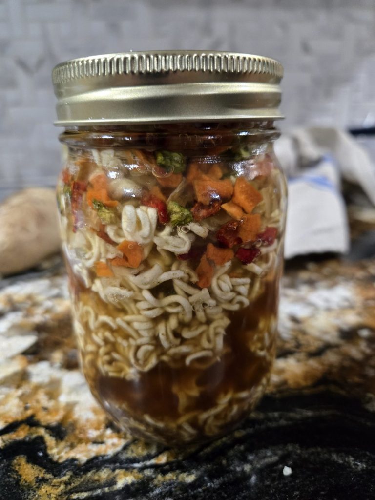 Layered soup mix in a pint jar